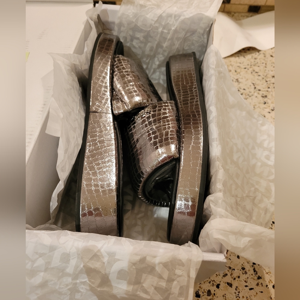 DKNY Pewter Slides